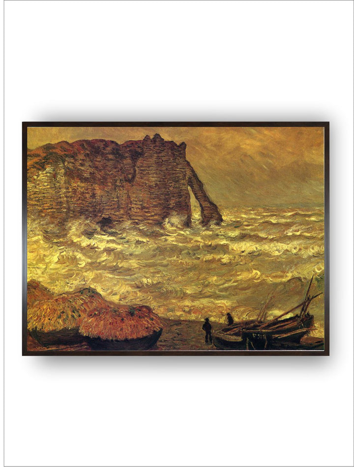 "Brown  Black Storm at Etretat Painting Framed Wall Art''
