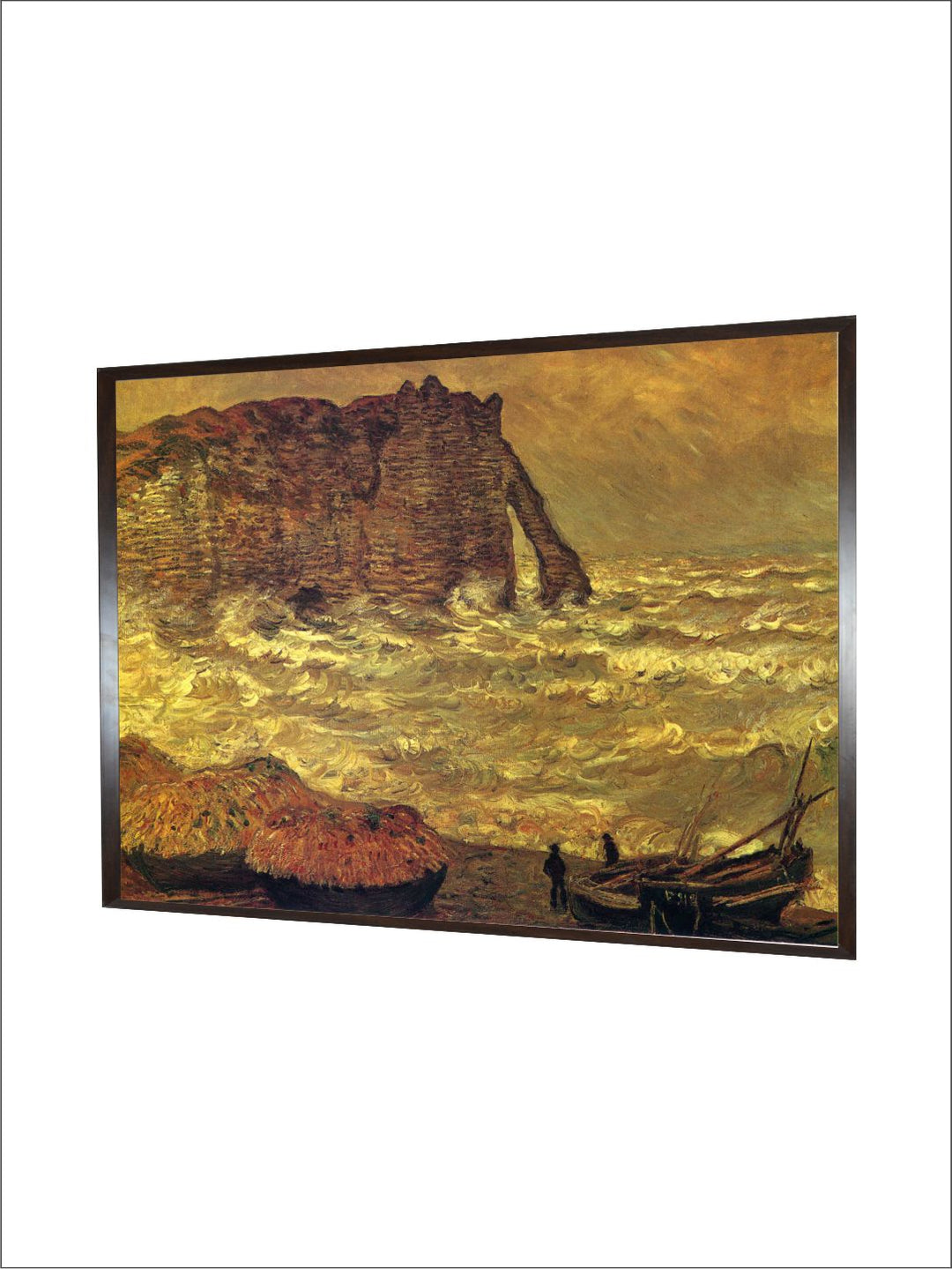 "Brown  Black Storm at Etretat Painting Framed Wall Art''
