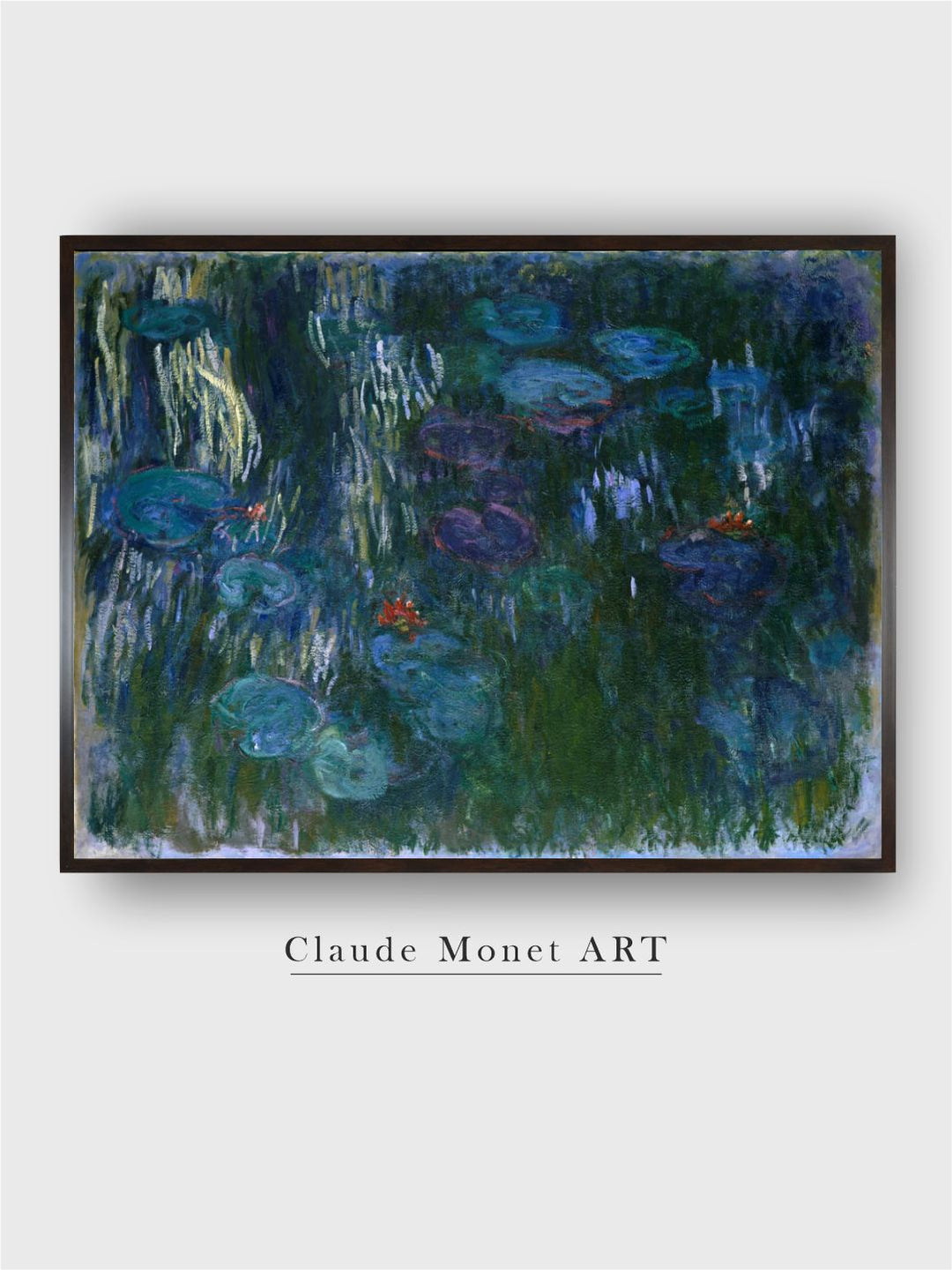 "Blue & Green Water Lilies Painted Wall Art''