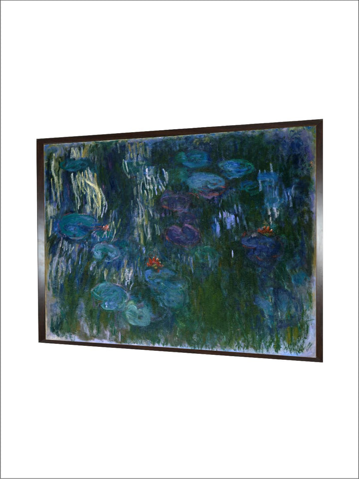 "Blue & Green Water Lilies Painted Wall Art''