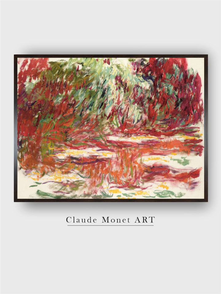 "Red  Green Waterlily Pond Wooden Wall Art''