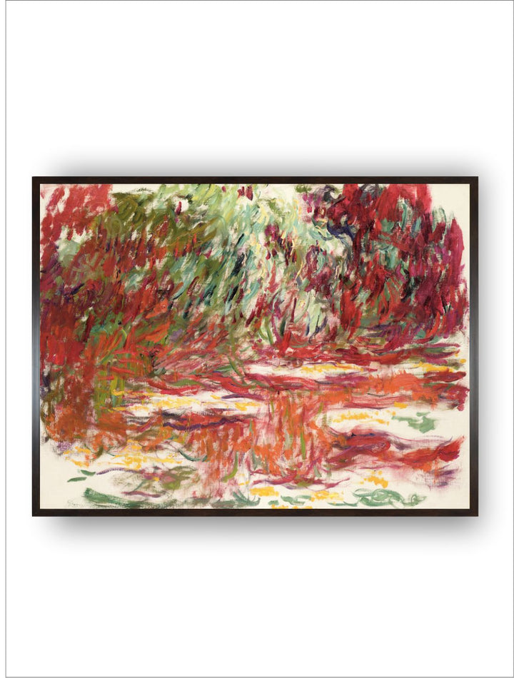 "Red  Green Waterlily Pond Wooden Wall Art''
