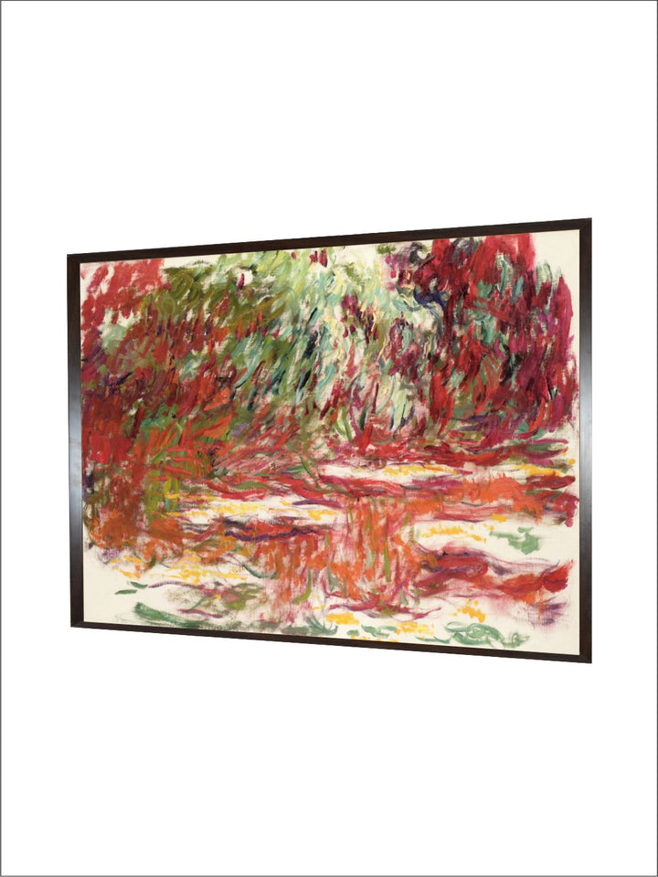 "Red  Green Waterlily Pond Wooden Wall Art''
