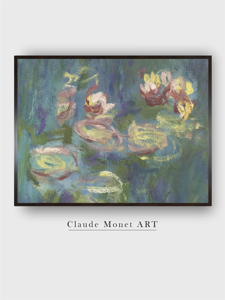"Green Les Nymphas Reflets Verts Printed Wooden Framed Wall Painting''
