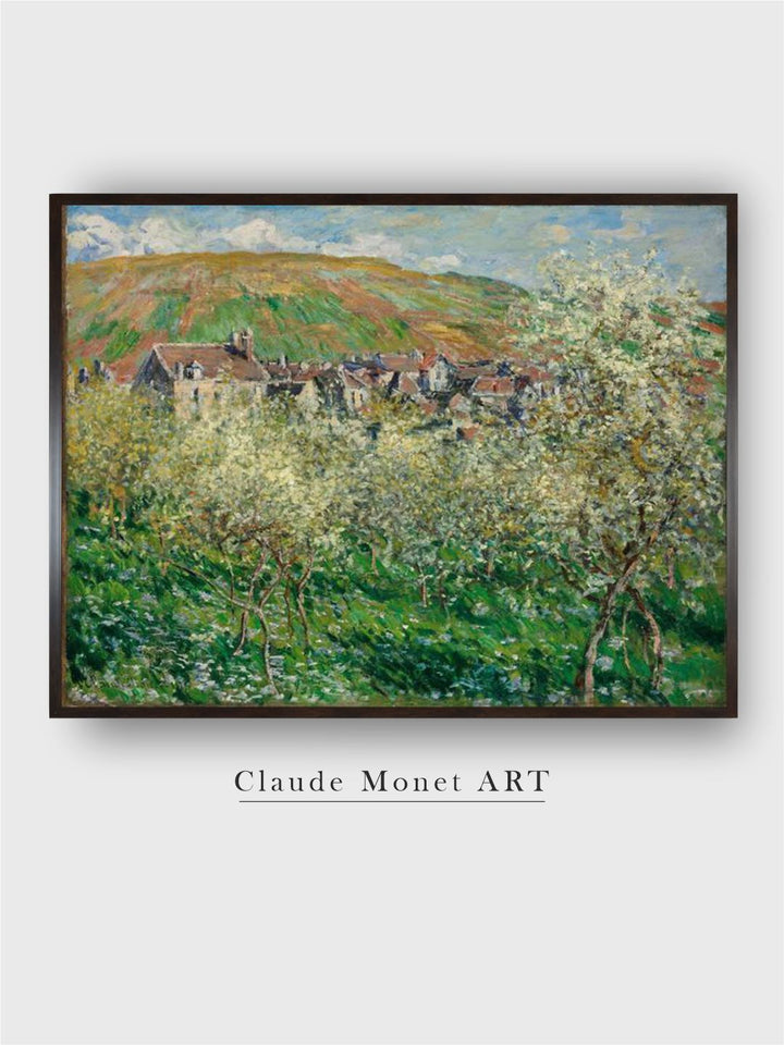"Green  Brown Flowering Plum Trees Printed Framed Wall Painting''