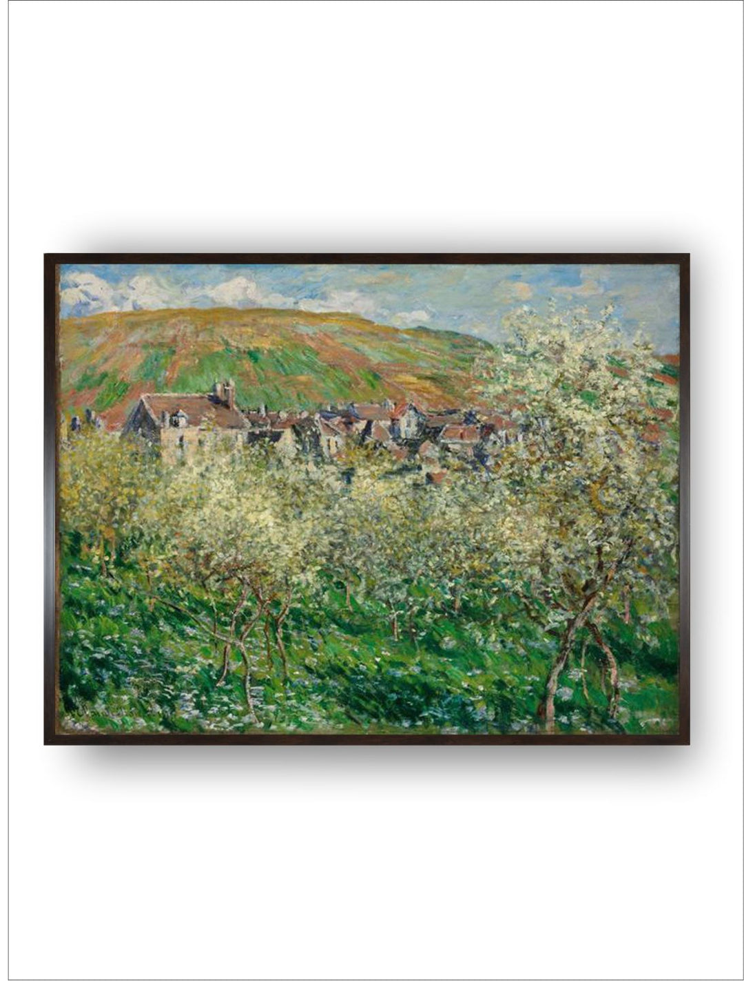 "Green  Brown Flowering Plum Trees Printed Framed Wall Painting''