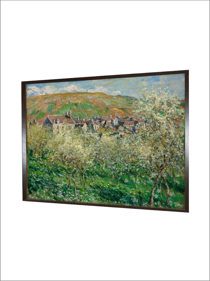 "Green  Brown Flowering Plum Trees Printed Framed Wall Painting''