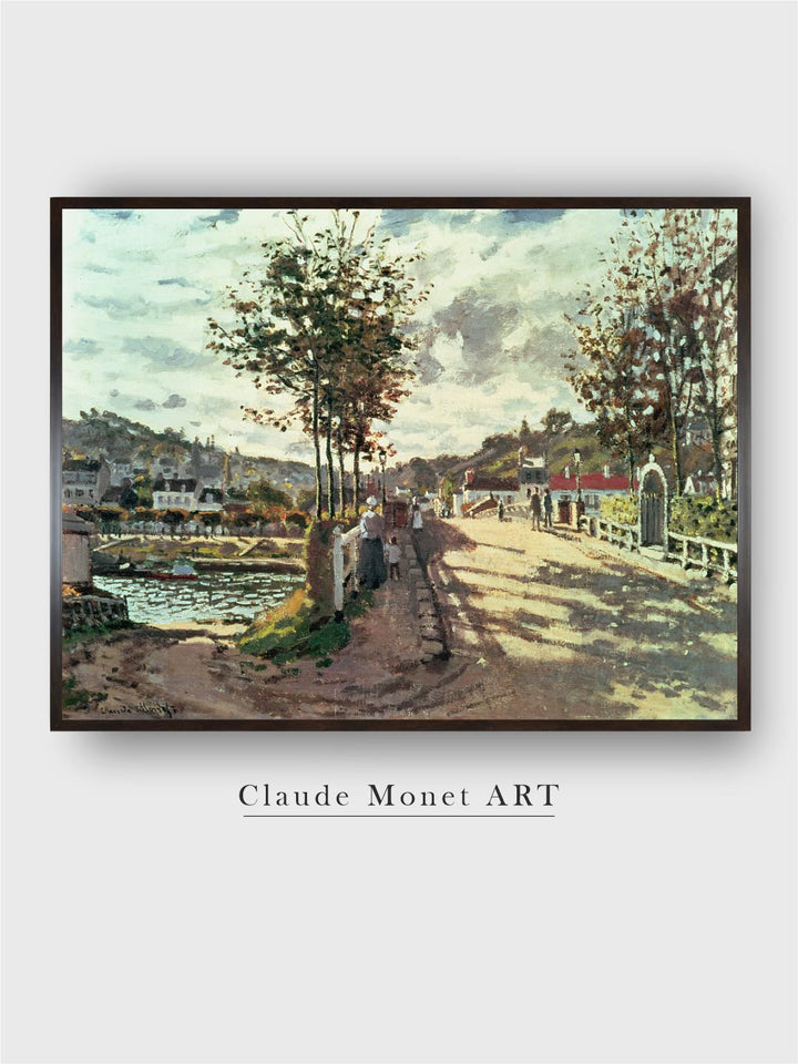 "Beige  Green The Seine at Bougival Painting Framed Wall Art''