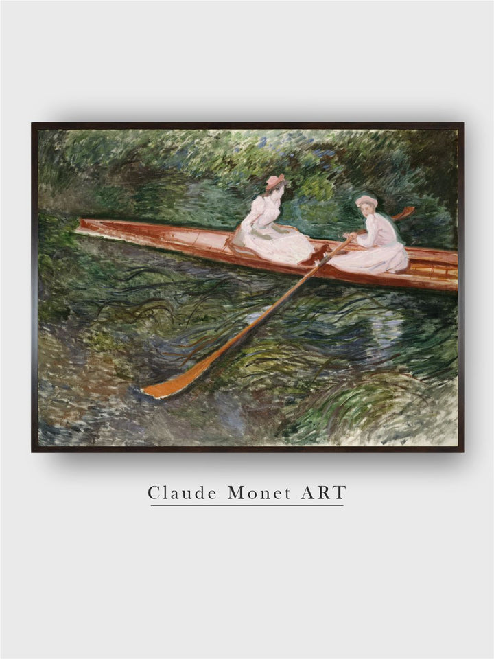 "Green  Brown Rowing Boat Framed Painting Wall Art''