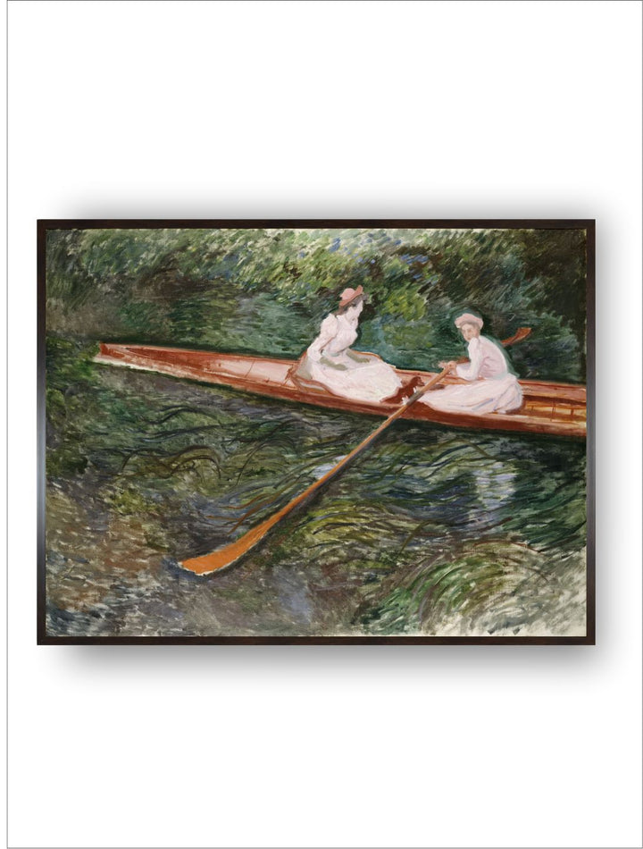 "Green  Brown Rowing Boat Framed Painting Wall Art''