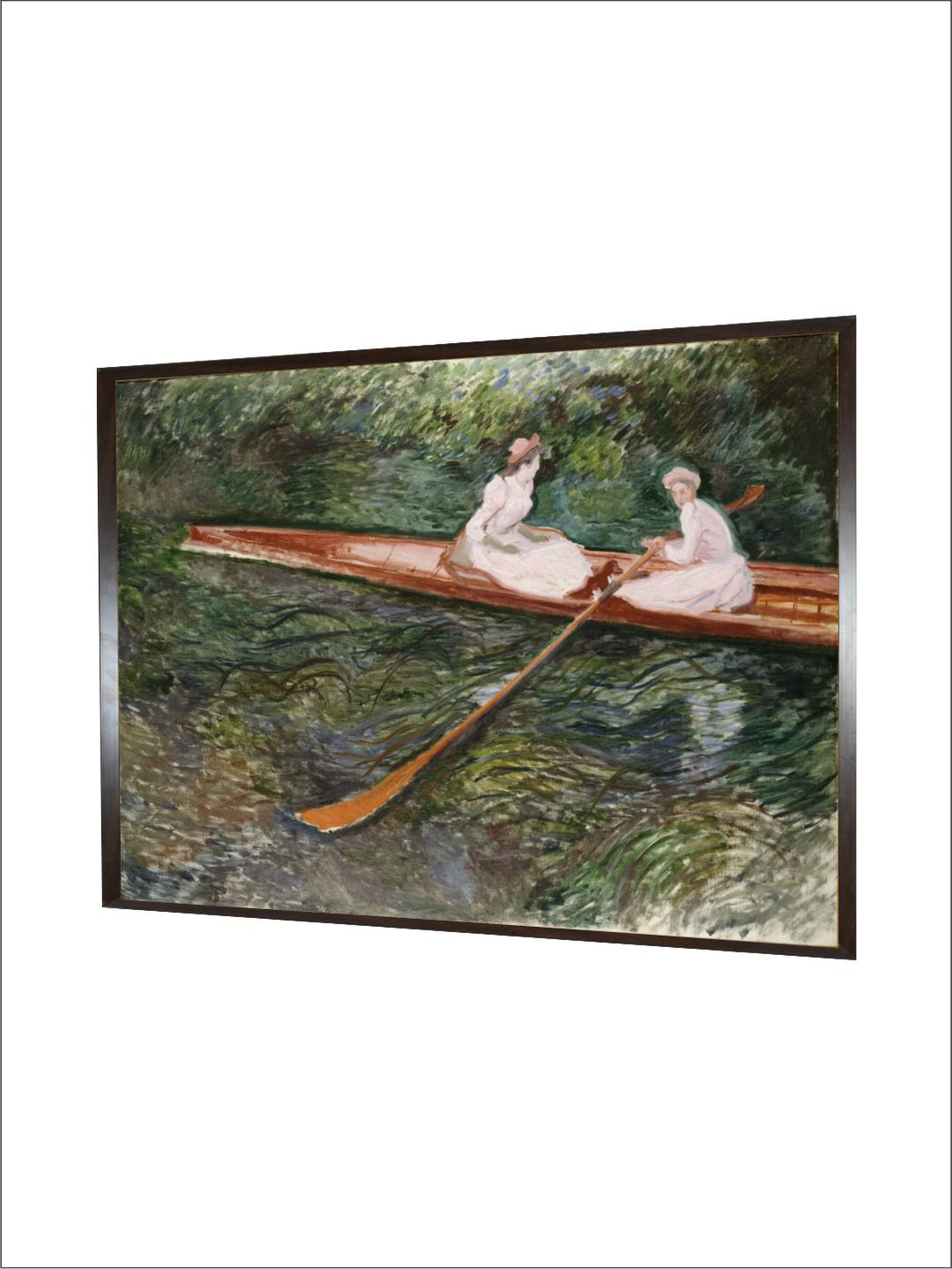 "Green  Brown Rowing Boat Framed Painting Wall Art''
