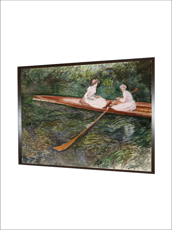 "Green  Brown Rowing Boat Framed Painting Wall Art''