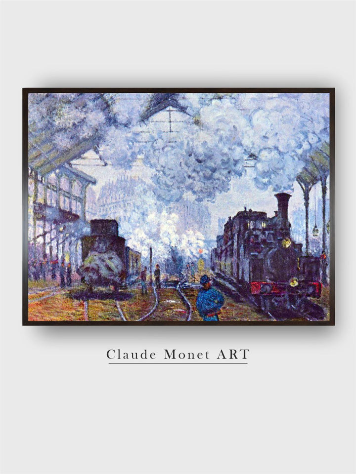 "Blue  White Arrival Of A Train Canvas Painting  Wall Art''
