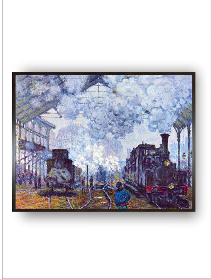 "Blue  White Arrival Of A Train Canvas Painting  Wall Art''