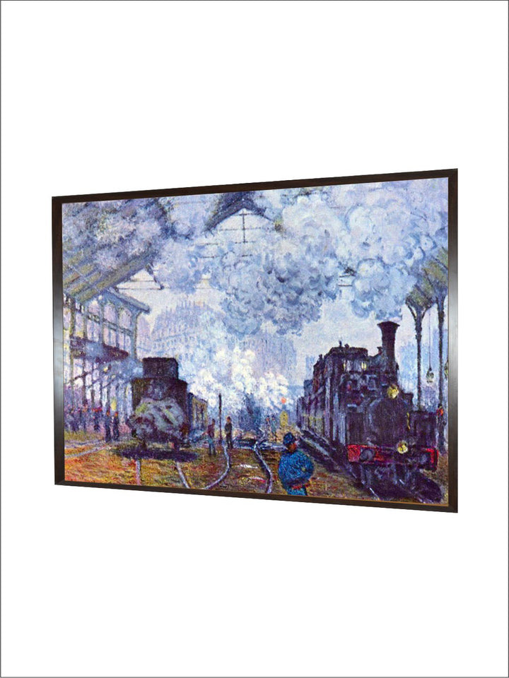 "Blue  White Arrival Of A Train Canvas Painting  Wall Art''