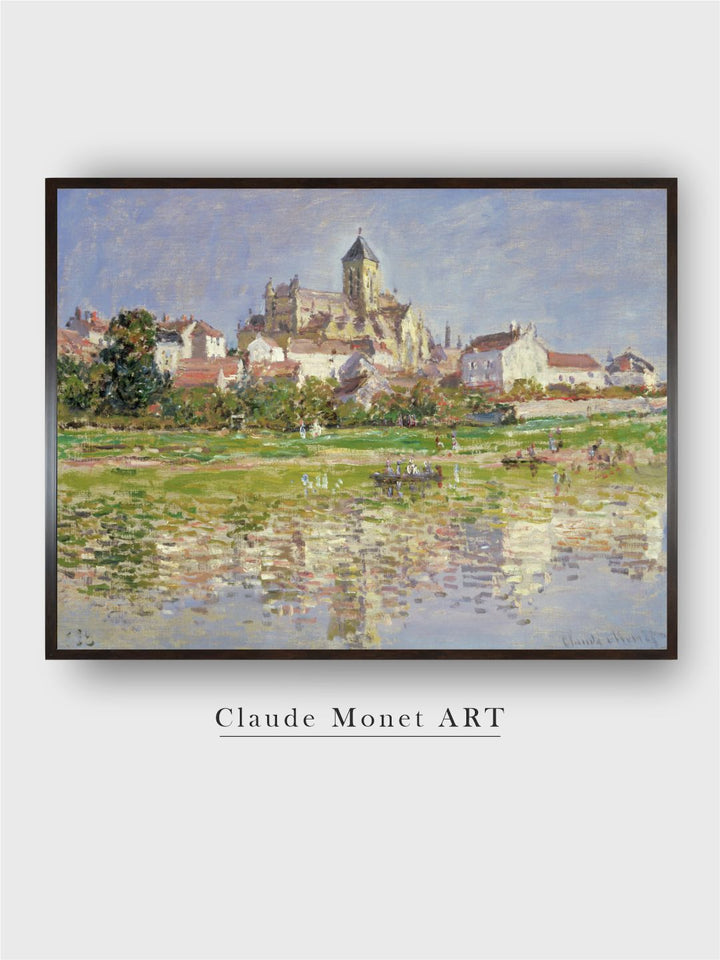 "Blue  Beige The Church at Vetheuil Framed Wall Painting''