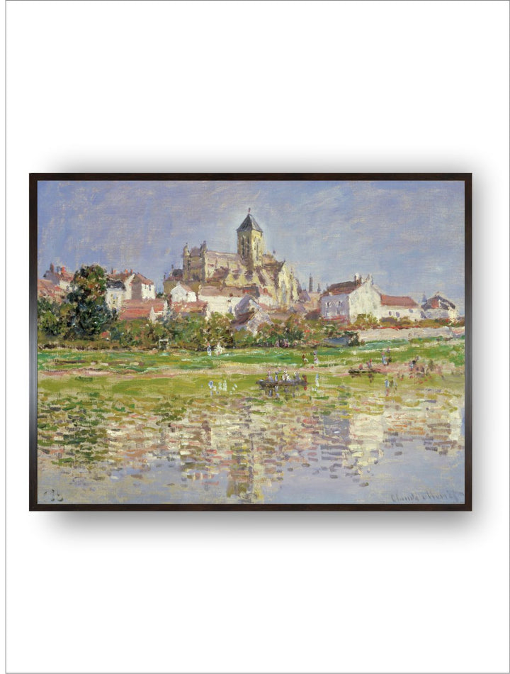 "Blue  Beige The Church at Vetheuil Framed Wall Painting''