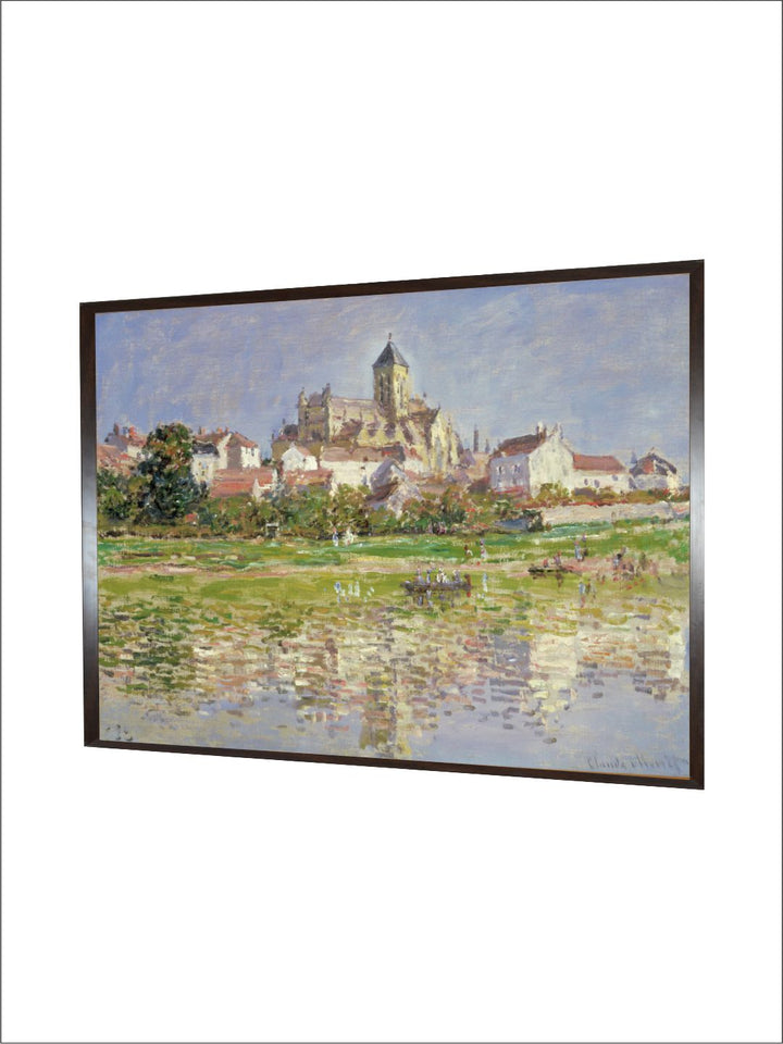 "Blue  Beige The Church at Vetheuil Framed Wall Painting''