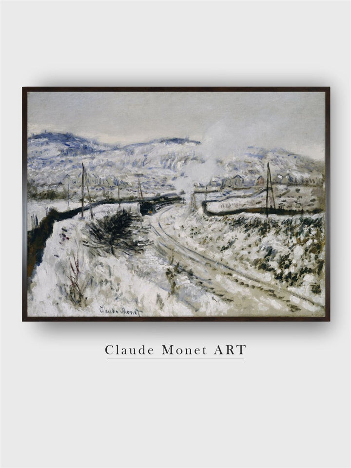 "White  Blue Train In The Snow Painting Wall Art''