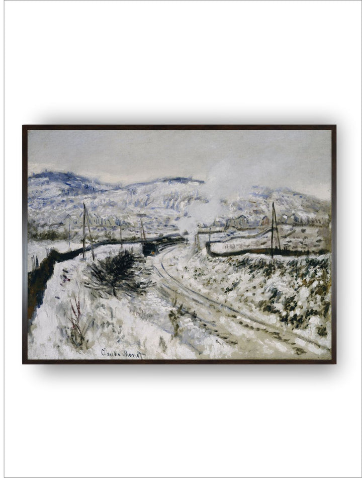 "White  Blue Train In The Snow Painting Wall Art''