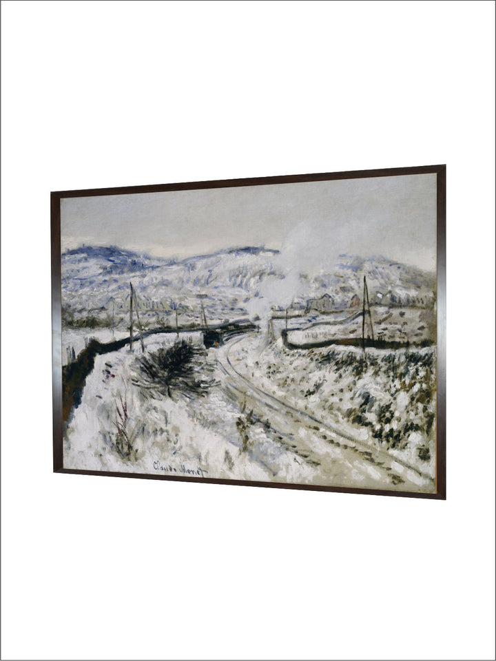 "White  Blue Train In The Snow Painting Wall Art''