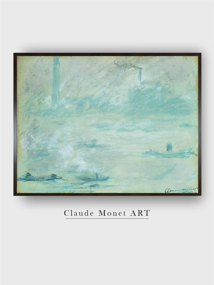 "Sea Green  White Boats on the Thame Framed Canvas Painting Wall Art''