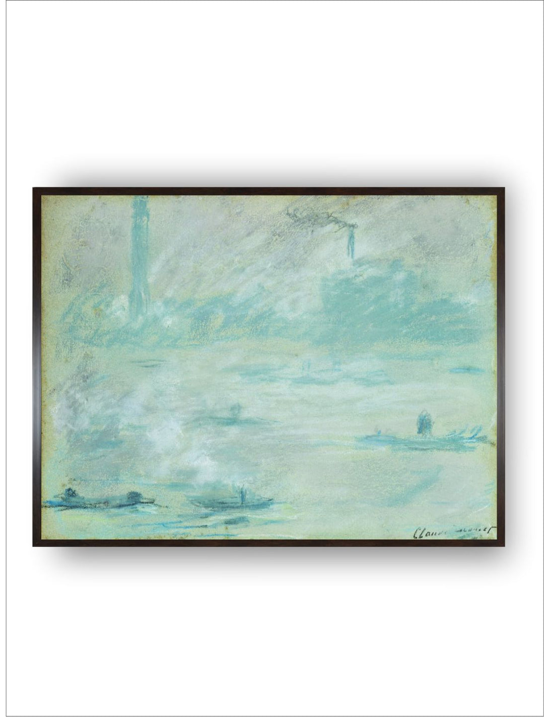 "Sea Green  White Boats on the Thame Framed Canvas Painting Wall Art''
