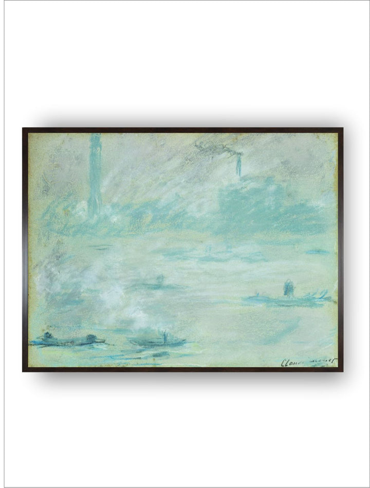 "Sea Green  White Boats on the Thame Framed Canvas Painting Wall Art''