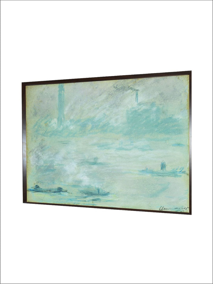"Sea Green  White Boats on the Thame Framed Canvas Painting Wall Art''