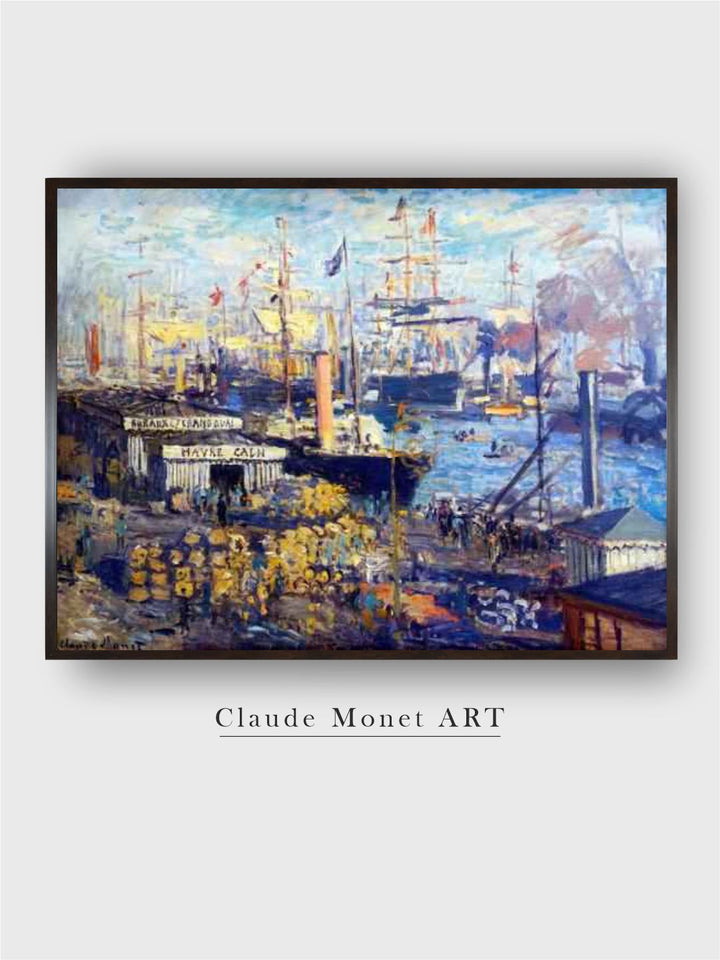 "Blue  Yellow Grand Quay At Le Havre Canvas Painting Wall Art''