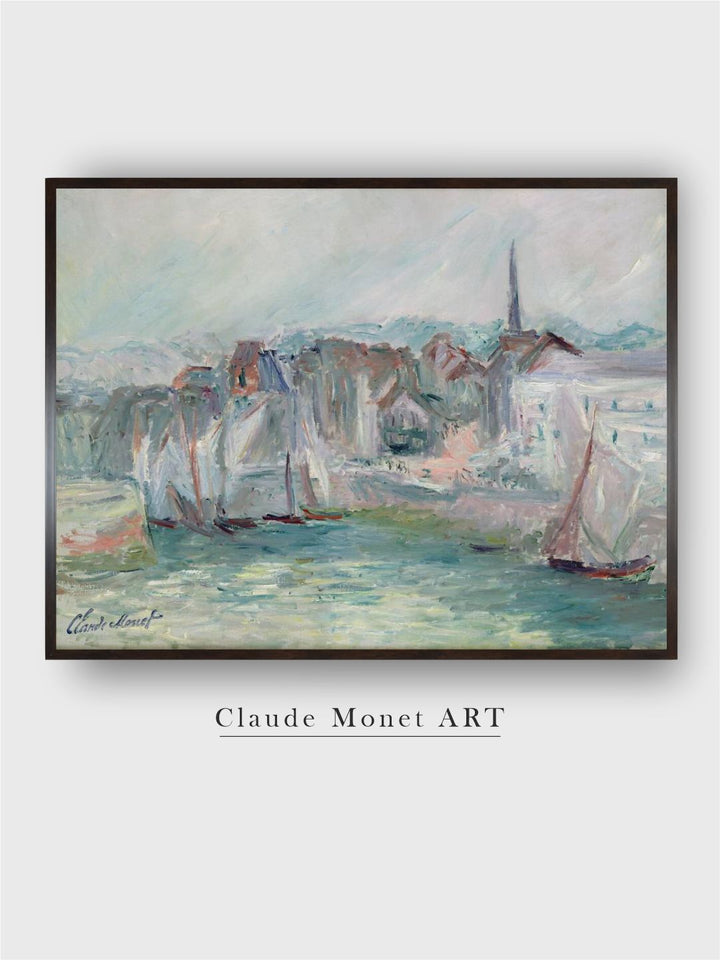 "Blue  Black Boats in the Port of Honfleur Painting Framed Wall Art''