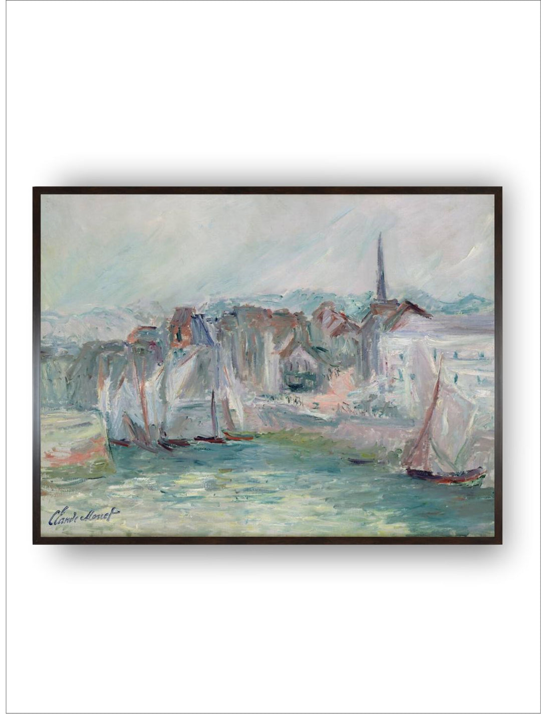 "Blue  Black Boats in the Port of Honfleur Painting Framed Wall Art''