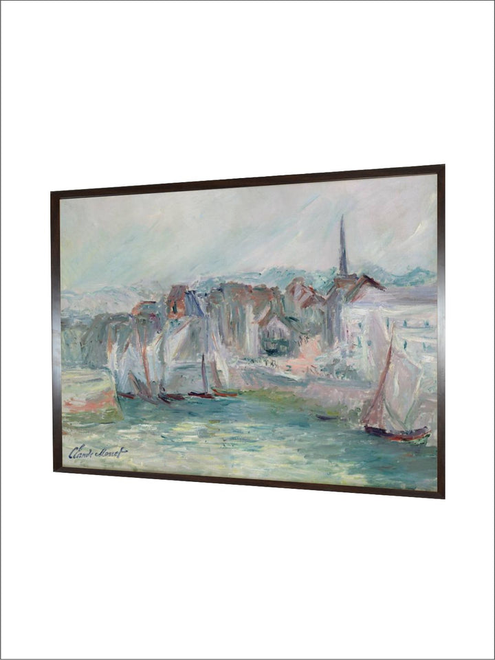 "Blue  Black Boats in the Port of Honfleur Painting Framed Wall Art''