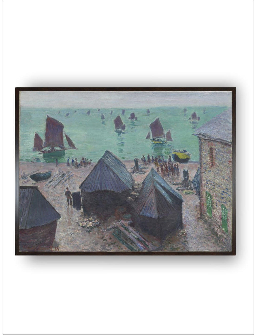 "Green  Brown The Departure Of The Boats Printed Wooden Framed Wall Painting''