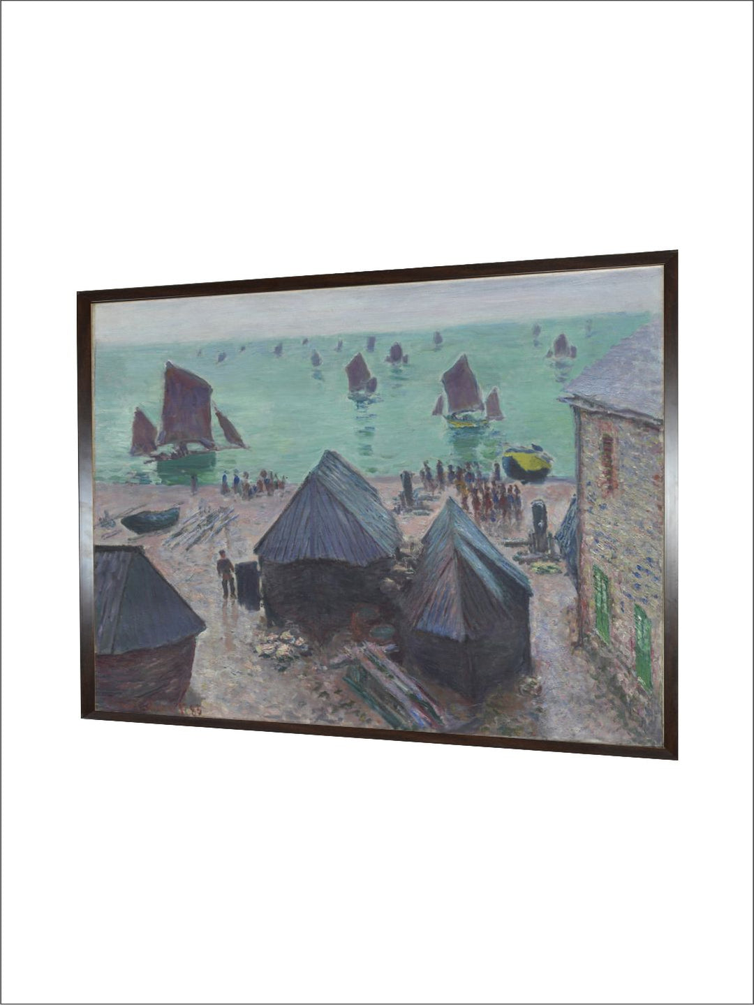 "Green  Brown The Departure Of The Boats Printed Wooden Framed Wall Painting''