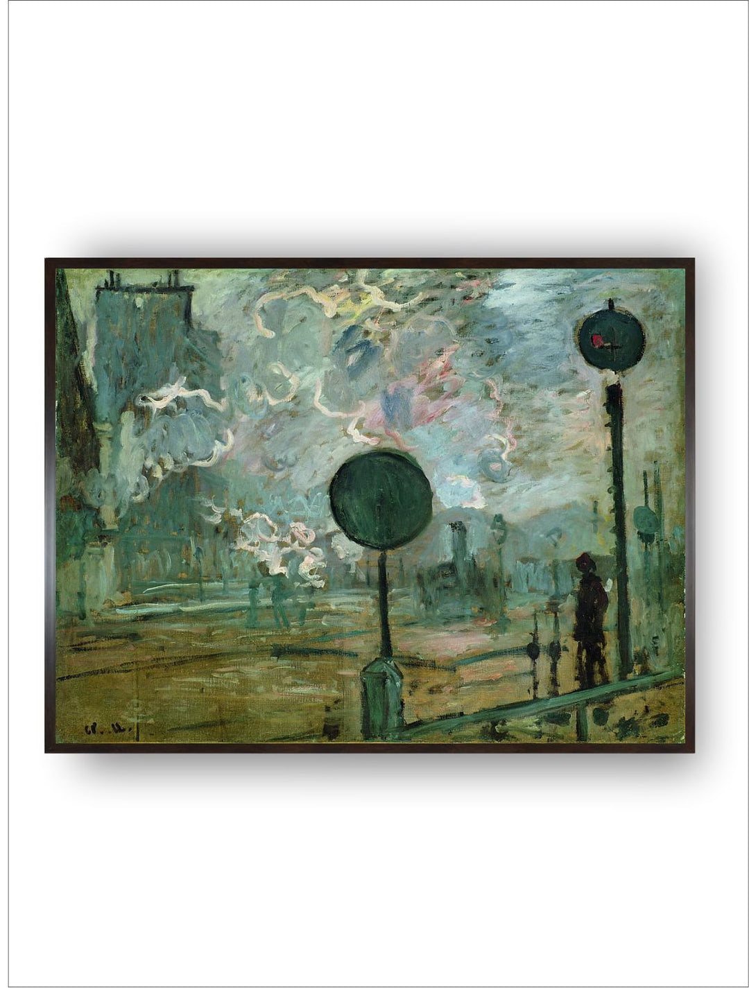 "Green  Brown The Gare Saint Lazare Canvas Painting Framed Wall Art''