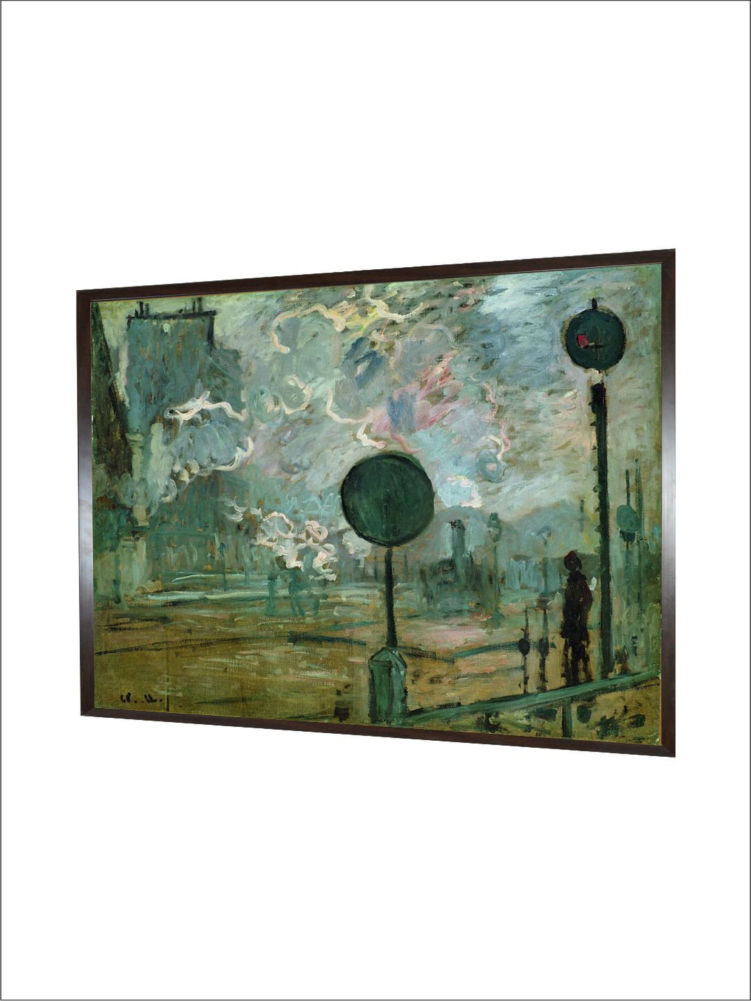 "Green  Brown The Gare Saint Lazare Canvas Painting Framed Wall Art''