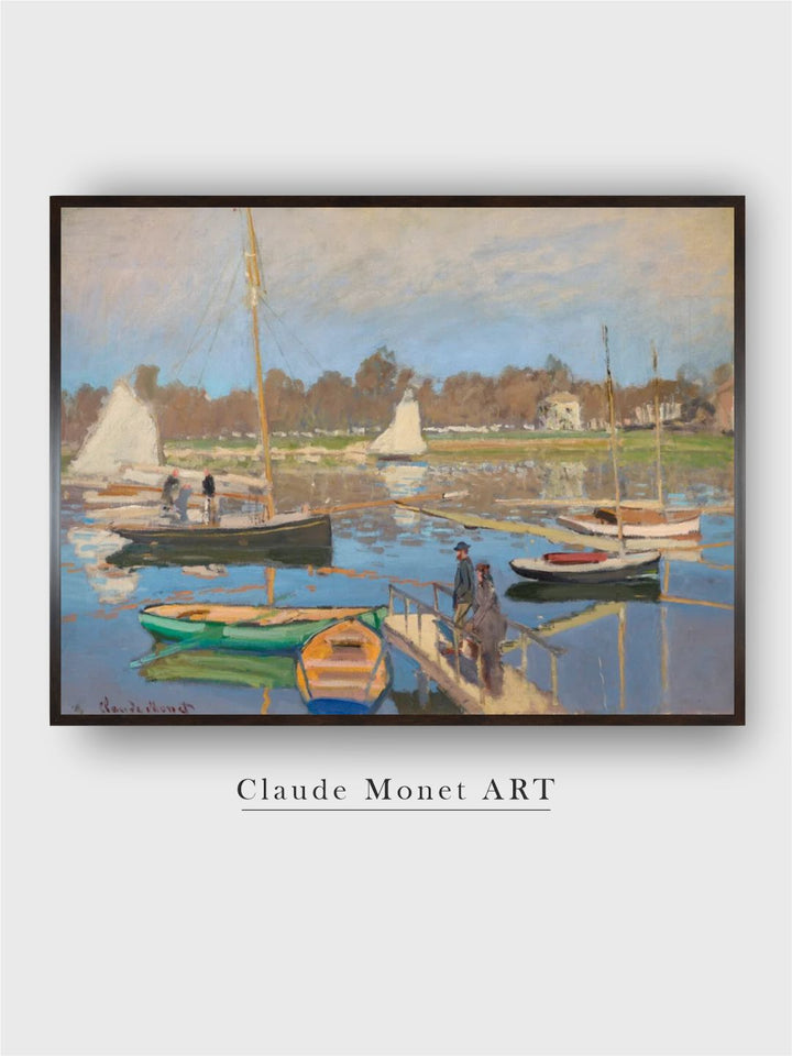"Blue  Beige Le Bassin D Argenteuil Wooden Painted Wall Art''