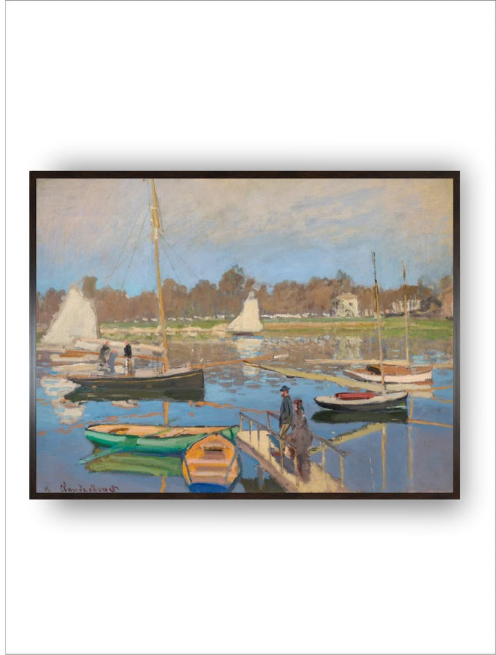 "Blue  Beige Le Bassin D Argenteuil Wooden Painted Wall Art''