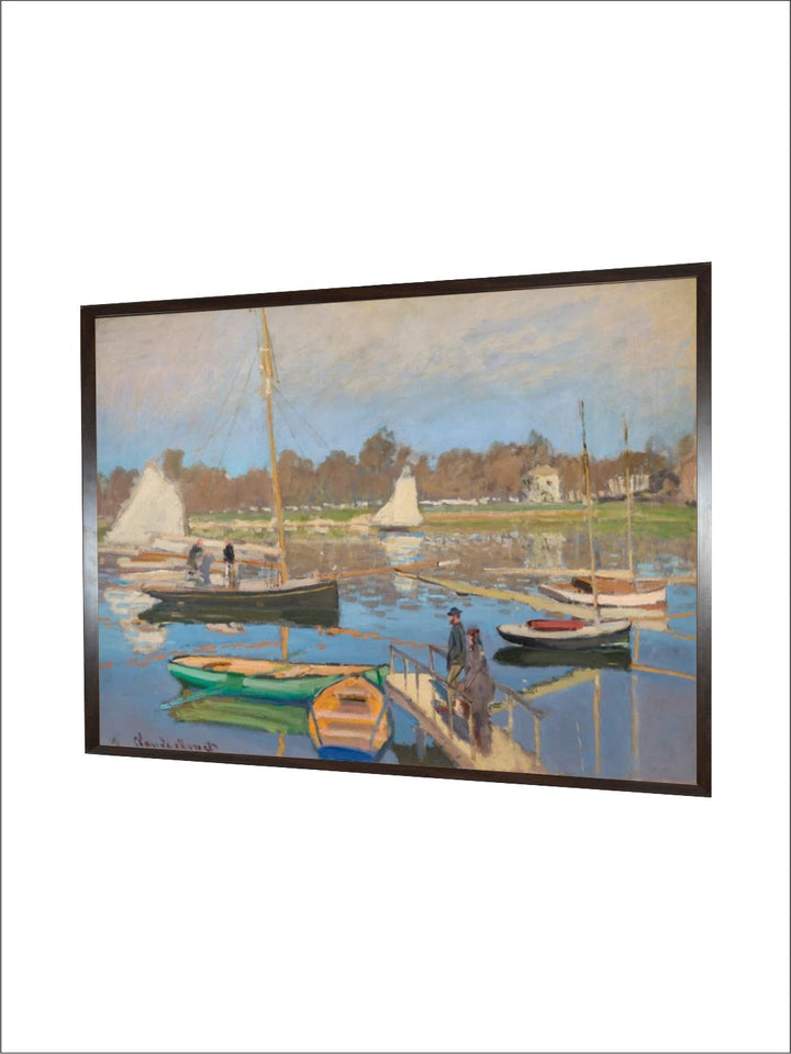 "Blue  Beige Le Bassin D Argenteuil Wooden Painted Wall Art''
