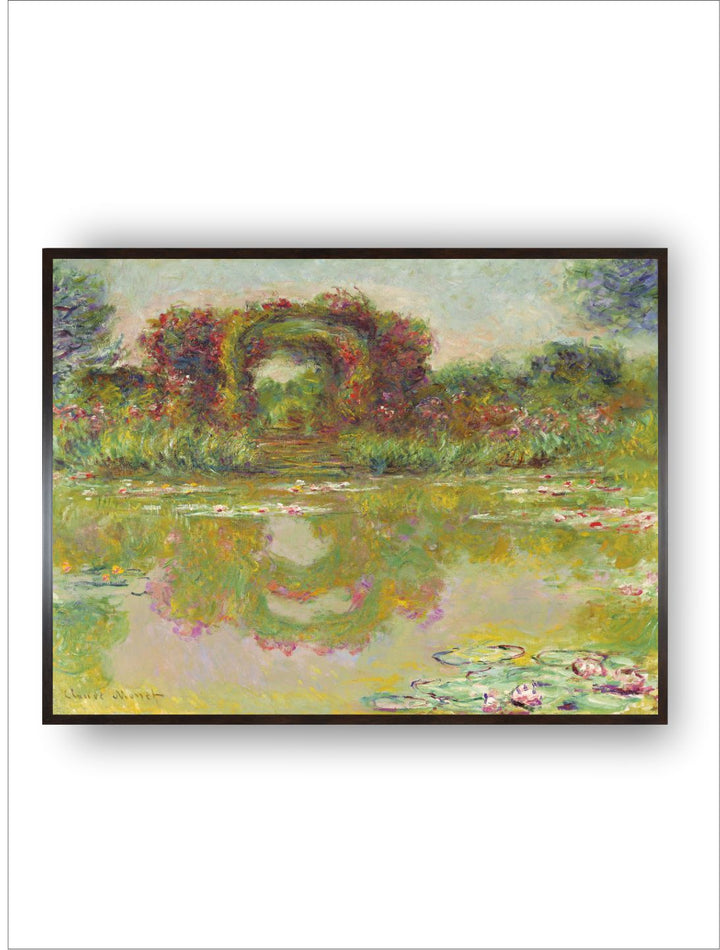 "Green  Black Bassin Aux Nympheas Les Rosiers Framed Wall Painting''