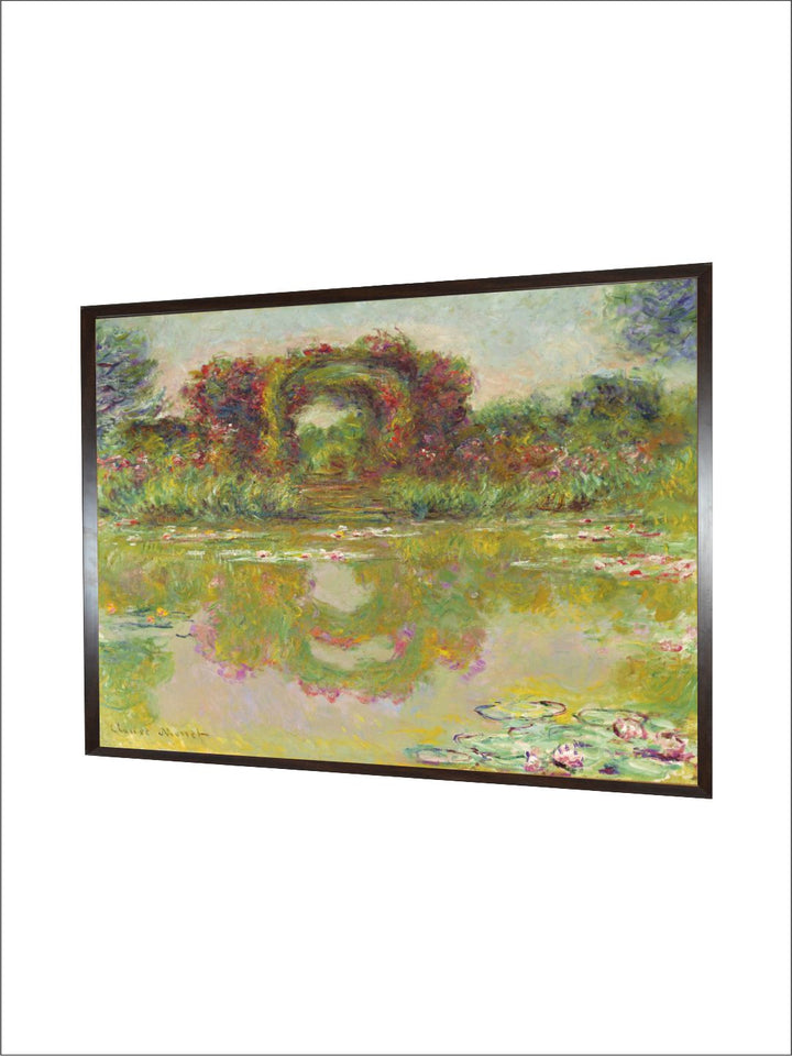 "Green  Black Bassin Aux Nympheas Les Rosiers Framed Wall Painting''
