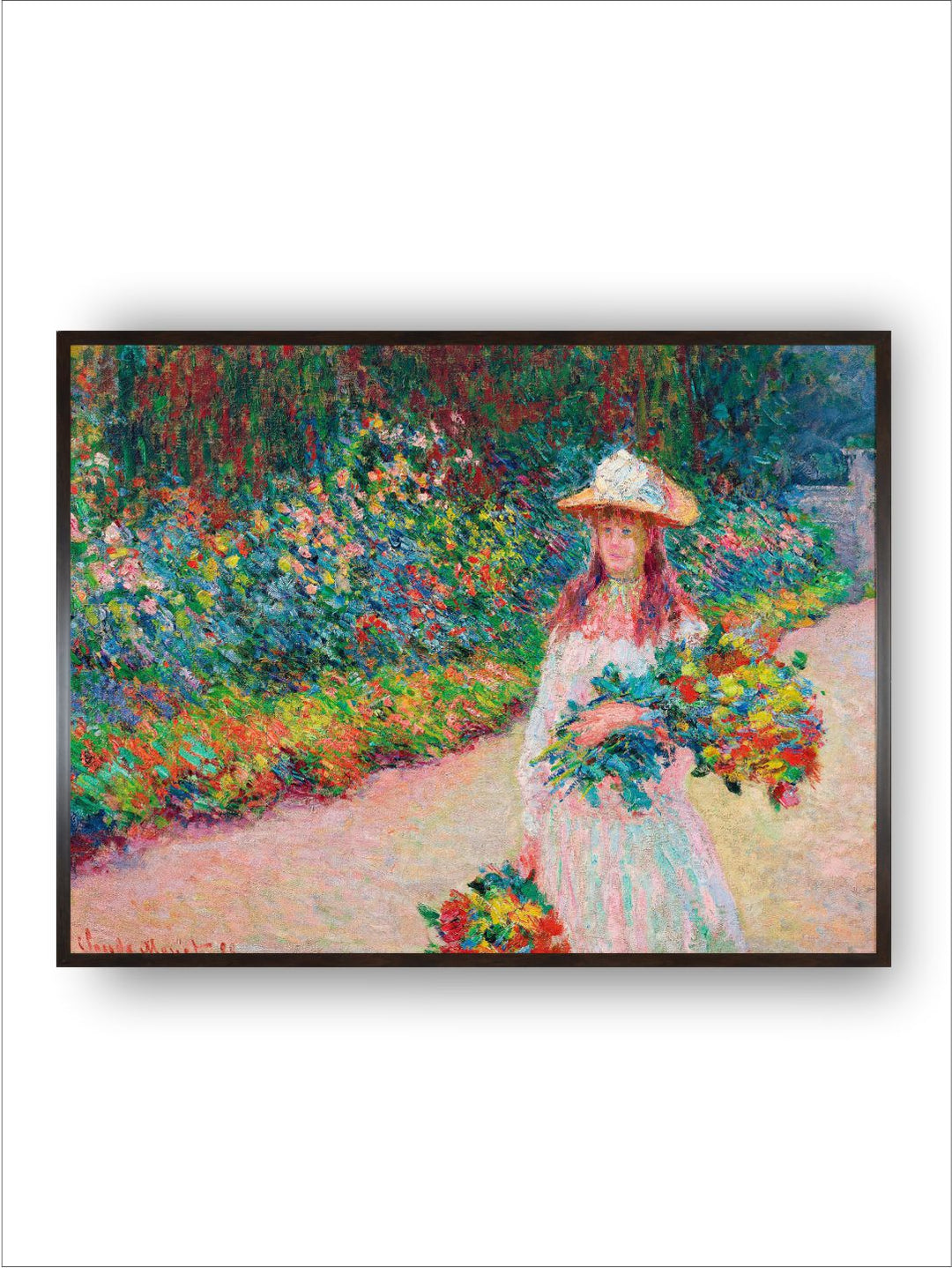 "Green  White Jeune Fille Dans Le Jardin De Giverny Canvas Painting Wall Art''