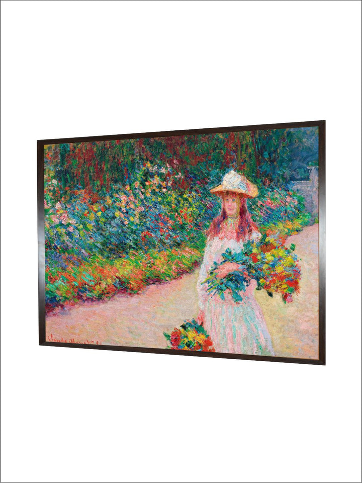 "Green  White Jeune Fille Dans Le Jardin De Giverny Canvas Painting Wall Art''