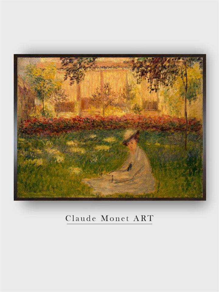 "Green  Brown Woman In A Garden Canvas Painting Wall Art''