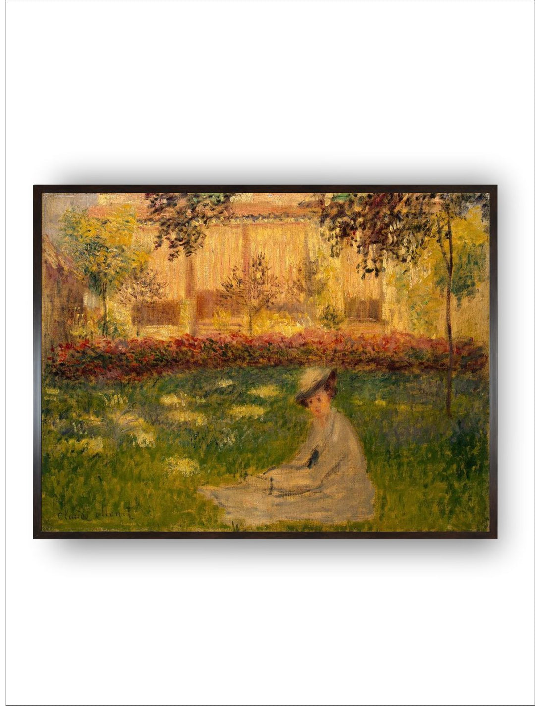 "Green  Brown Woman In A Garden Canvas Painting Wall Art''