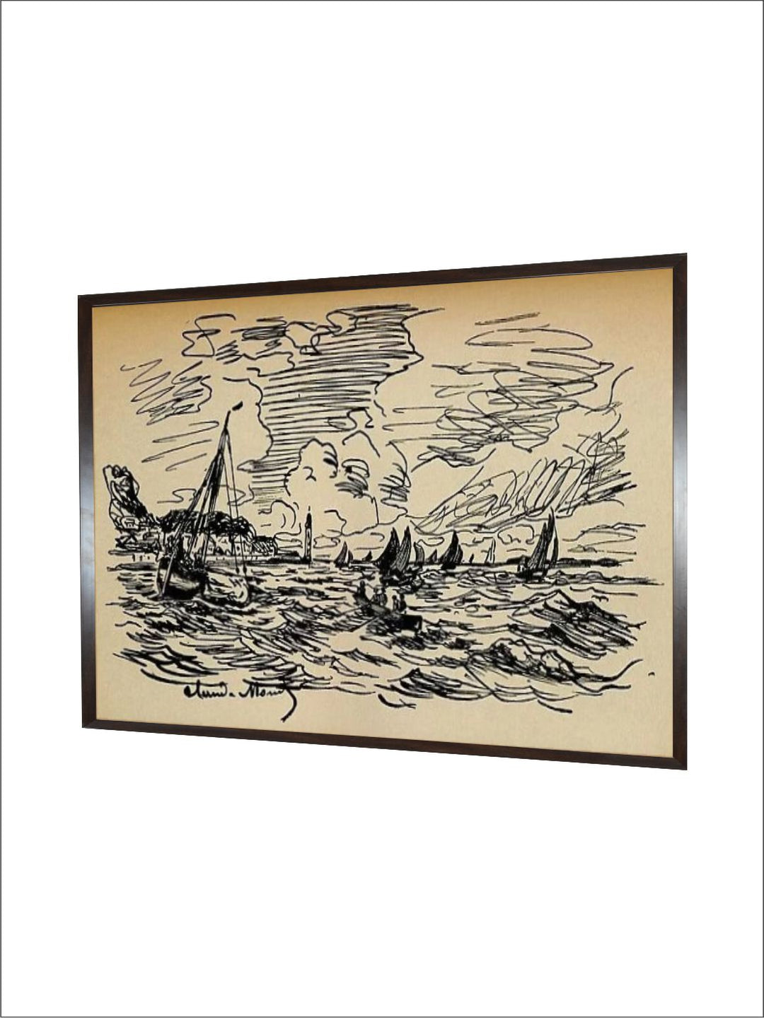 "Beige  Black Abstract Framed Wall Art''