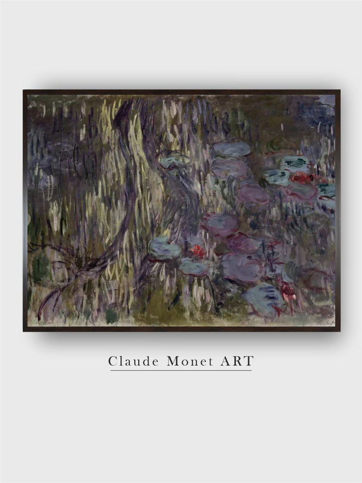 "Olive Brown  Mauve Waterlilies Painting Framed Wall Art''