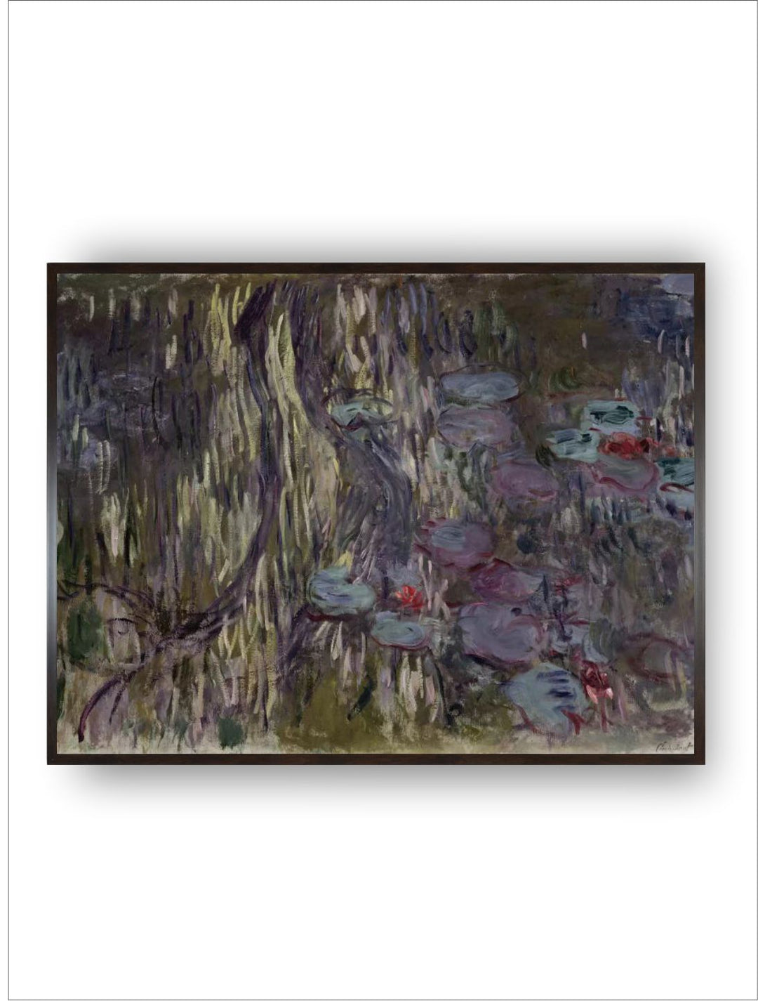 "Olive Brown  Mauve Waterlilies Painting Framed Wall Art''