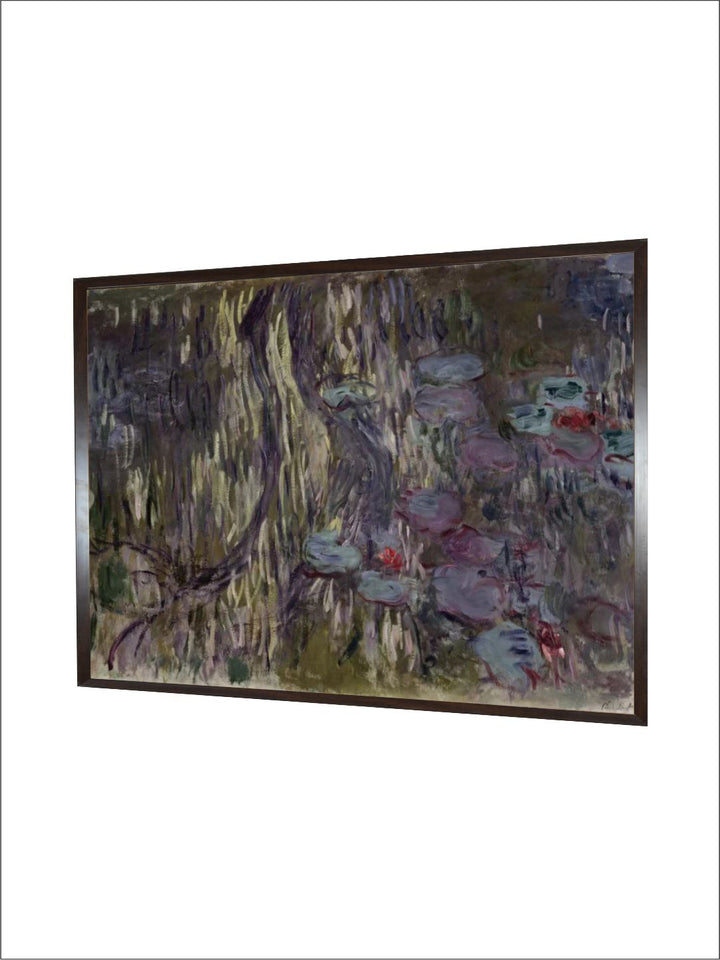"Olive Brown  Mauve Waterlilies Painting Framed Wall Art''